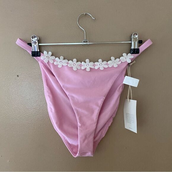 Tularosa Sunshine bikini bottom pink daisy trim swimsuit Revolve NWT Sz L $68 - Picture 4 of 5